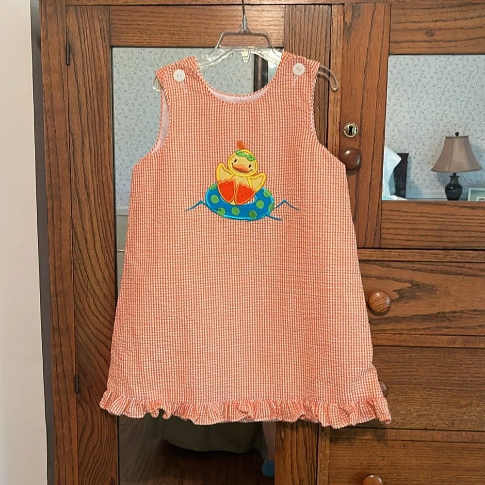 Seersucker Dress With Duck Applique’